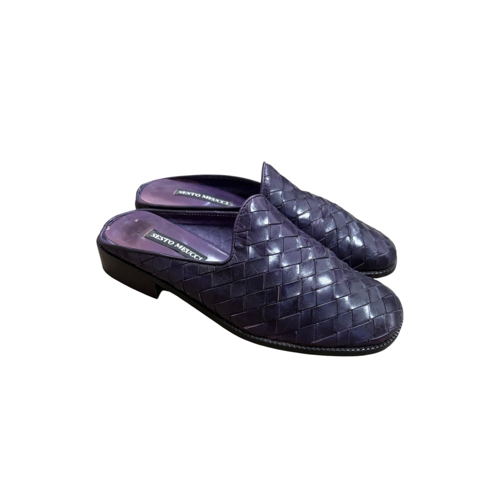 Vintage Sesto Meucci Purple Woven Leather Mules Made in Italy Womens Size 6